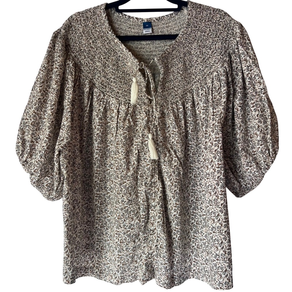Old Navy Women's 2X Puff-Sleeve Tie-Front Swing Top